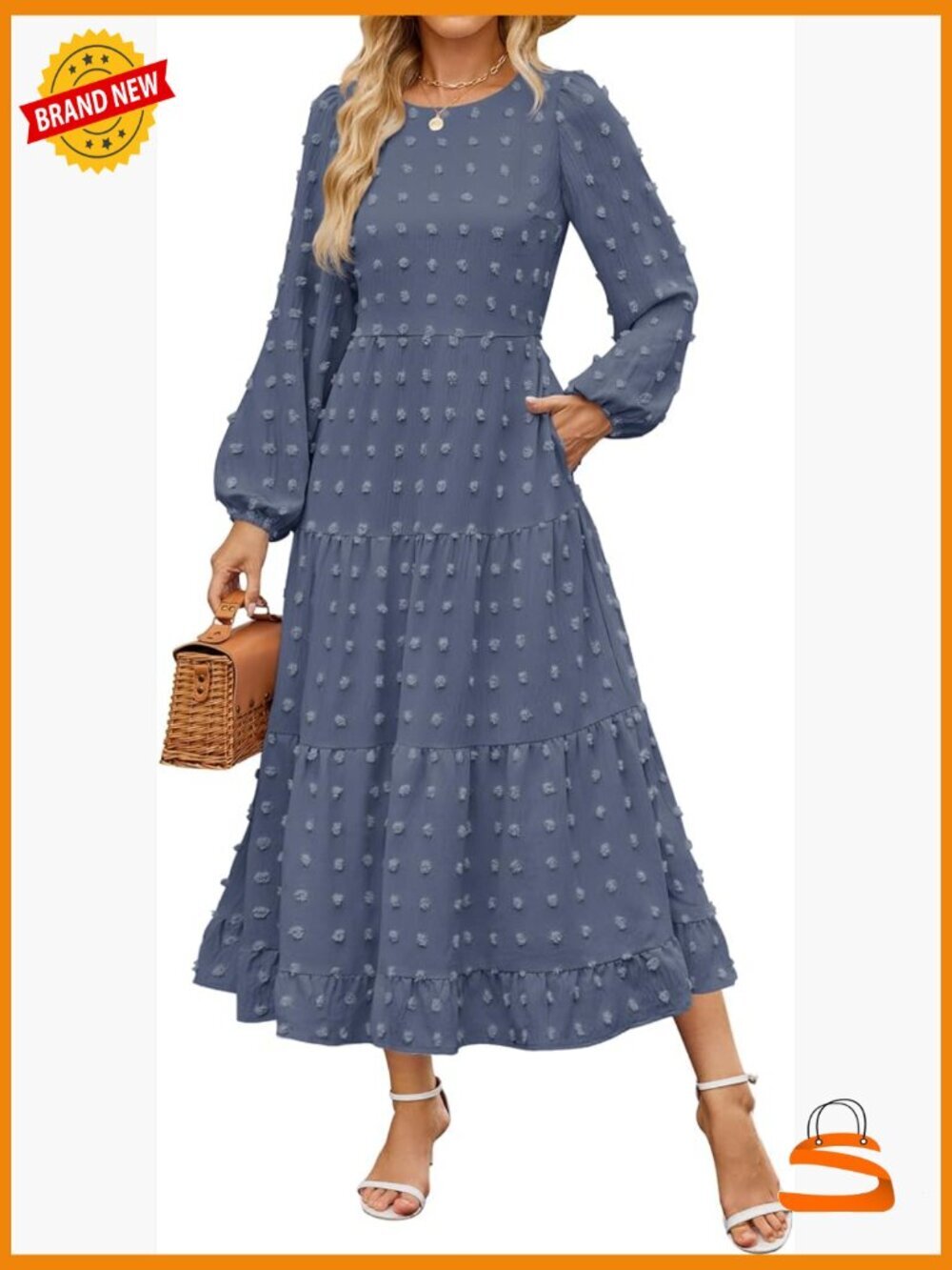 Swiss Dot Long Sleeve Maxi Dress - Flowy A-Line Tiered Casual